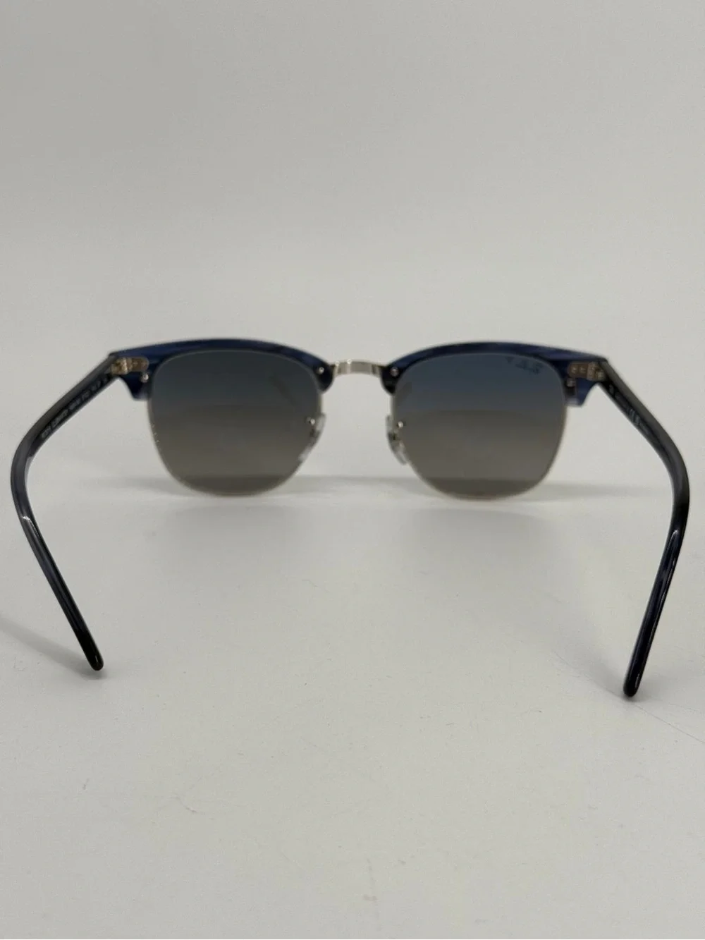Ray Ban RB 3016 Clubmaster 1434/M3 Blue Striped Gray Glass Polarized Sunglasses